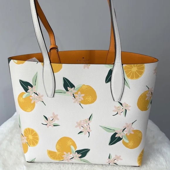 NWT Kate Spade Clementine Orange Toss Printed Small Reversible Tote White Bag - Picture 7 of 11